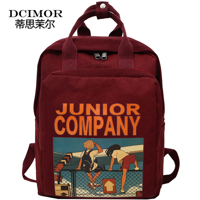 DCIMOR Women Backpack Retro Cartoon Printing Nylon waterproof shoulder bags School Backpacks For Teenage Girl A Ring Backpack