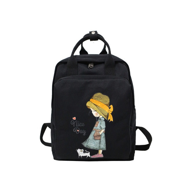 DCIMOR Women Backpack Retro Cartoon Printing Nylon waterproof shoulder bags School Backpacks For Teenage Girl A Ring Backpack